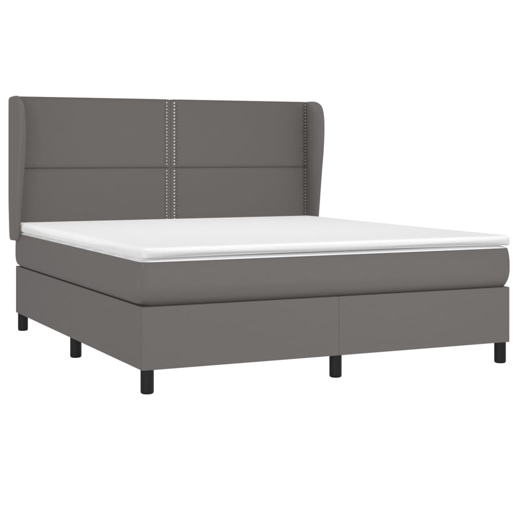 Pat box spring cu saltea, gri, 160x200 cm, piele ecologică