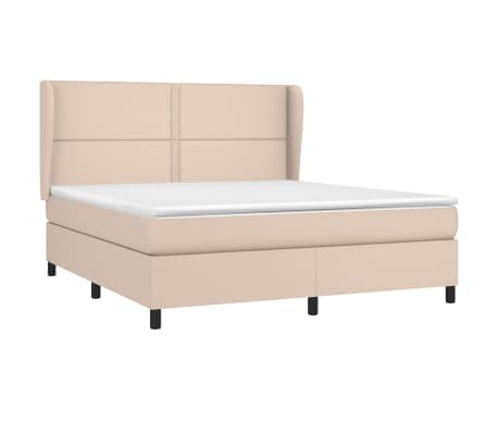 vidaXL Pat box spring cu saltea, cappuccino, 160x200cm piele ecologică