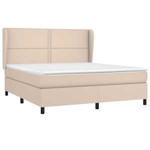 vidaXL Pat box spring cu saltea, cappuccino, 160x200cm piele ecologică