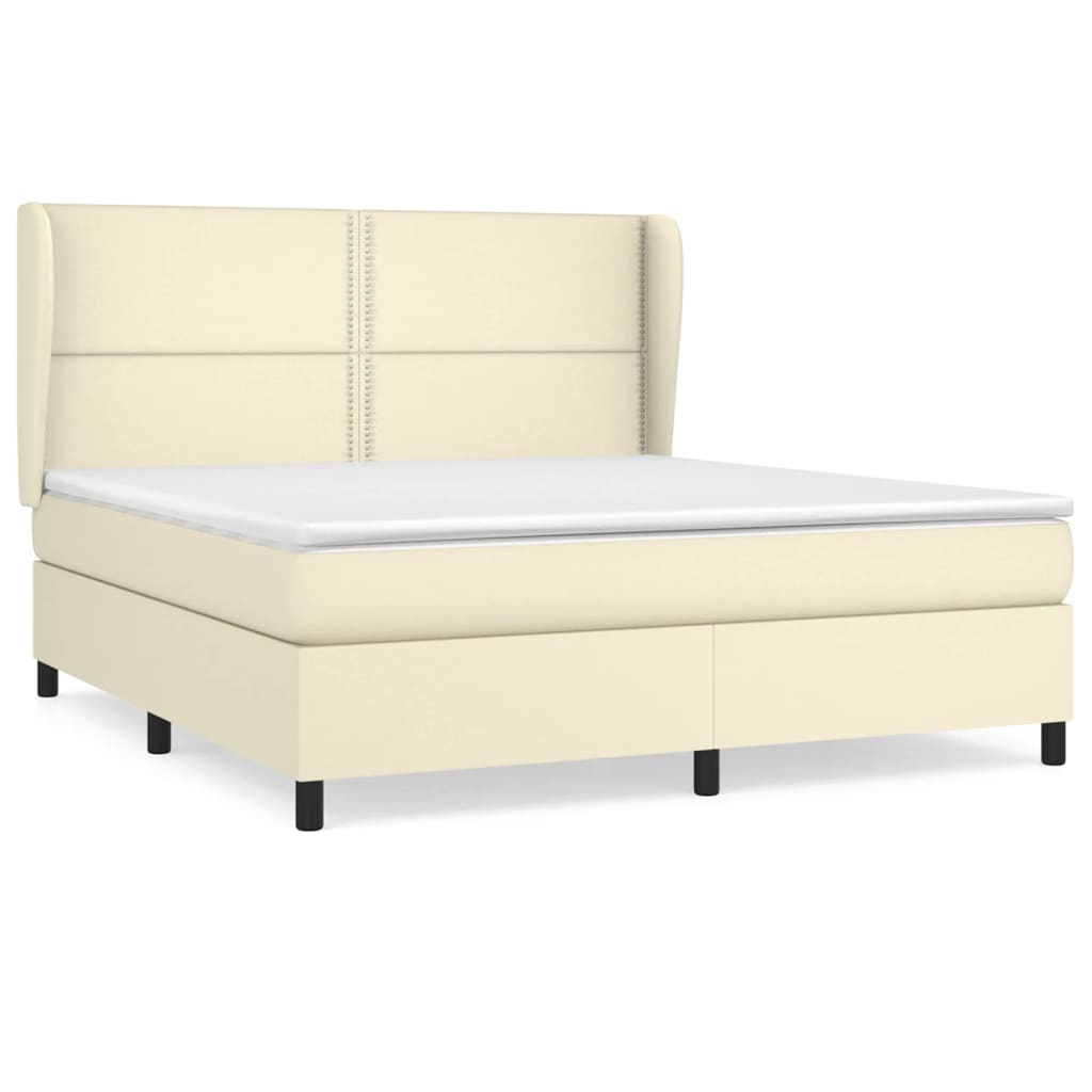 Pat box spring cu saltea, crem, 180x200 cm, piele ecologică
