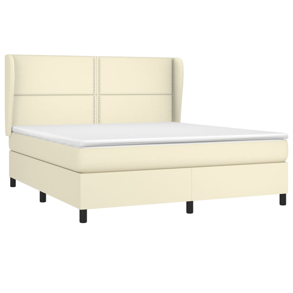 Pat box spring cu saltea, crem, 180x200 cm, piele ecologică