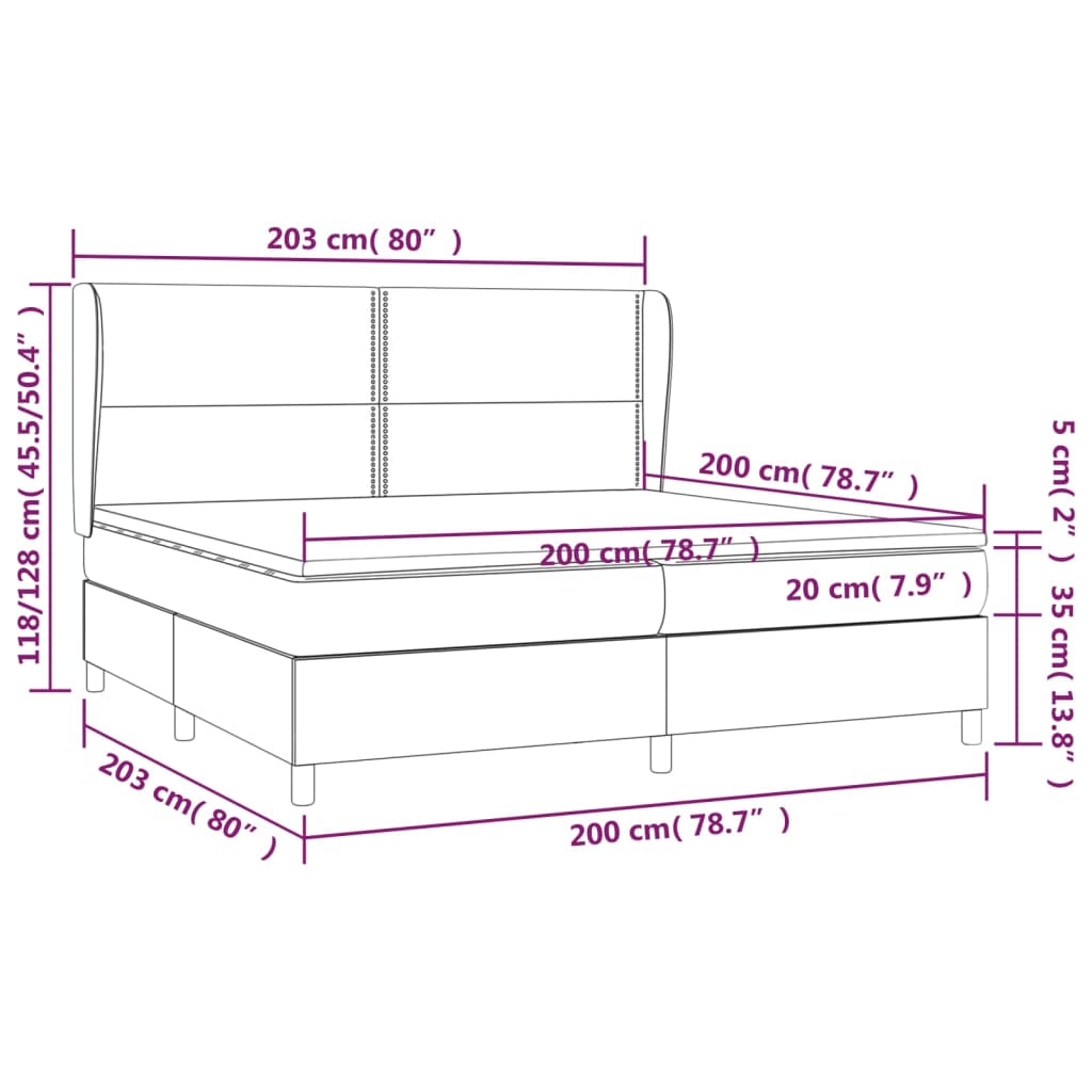 Pat box spring cu saltea, alb, 200x200 cm, piele ecologică