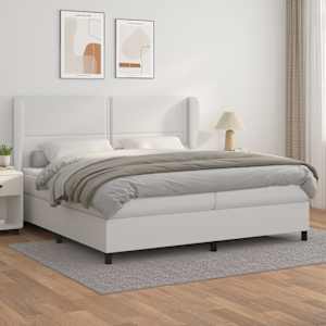 Box spring postel s matrací bílá 200x200 cm umělá kůže - obrázek 1