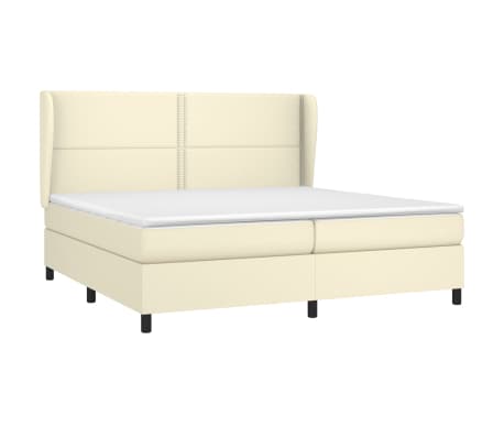 vidaXL Lova su spyruoklėmis/čiužiniu, kreminė, 200x200cm, dirbtinė oda