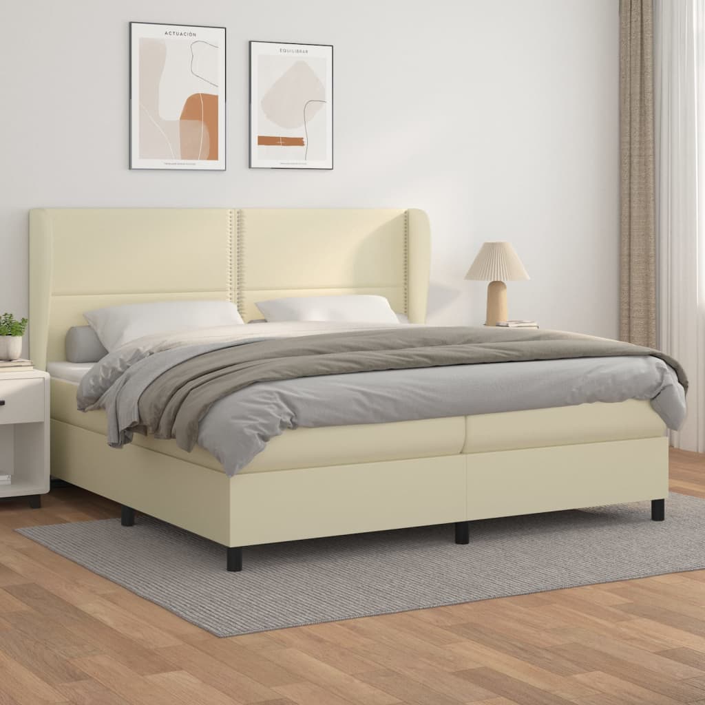 Box spring postel s matrací krémová 200x200 cm umělá kůže