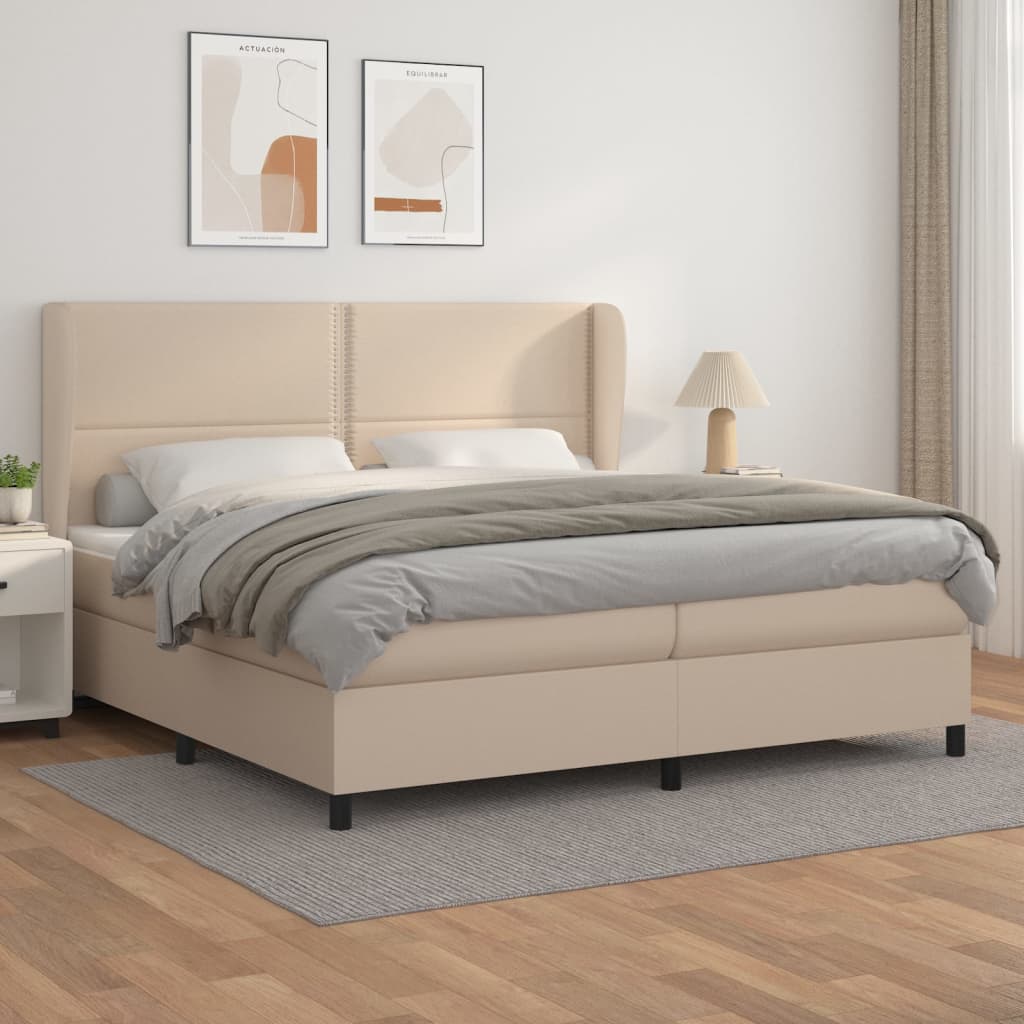 Box spring postel s matrací cappuccino 200 x 200 cm umělá kůže