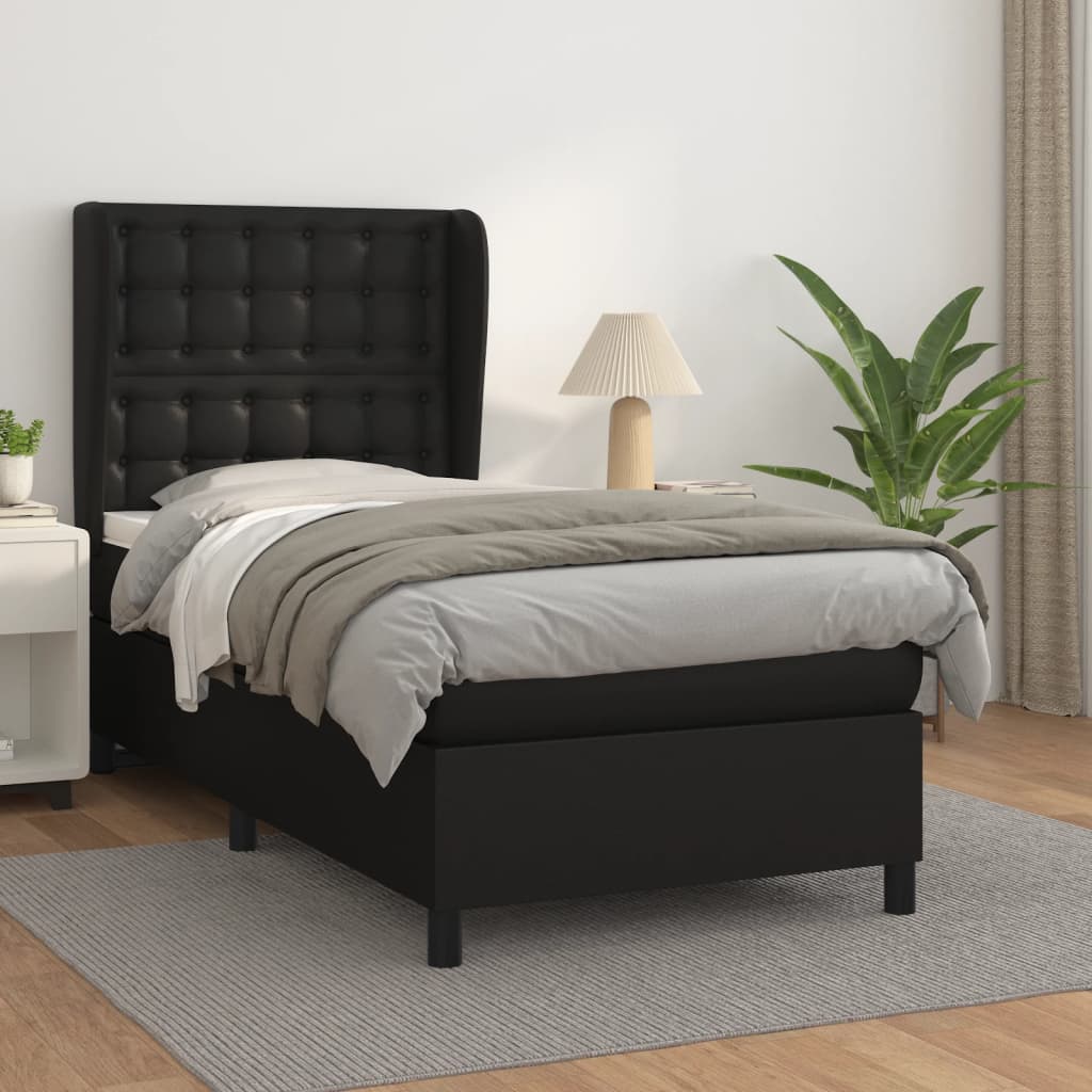 vidaXL Pat continental cu saltea, negru, 80x200 cm, piele ecologică