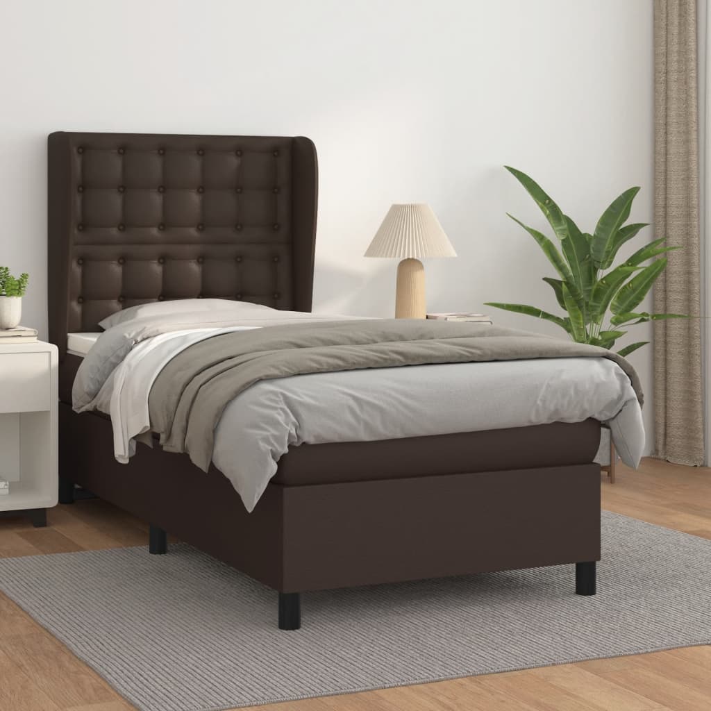 vidaXL Pat box spring cu saltea, maro, 80x200 cm, piele ecologică