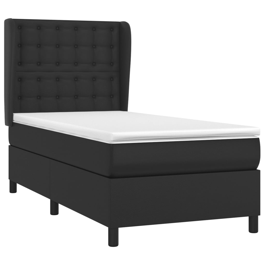 Pat box spring cu saltea, negru, 100x200 cm, piele ecologică