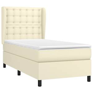 vidaXL Cama com molas/colch&atilde;o 100x200 cm couro artificial cor creme