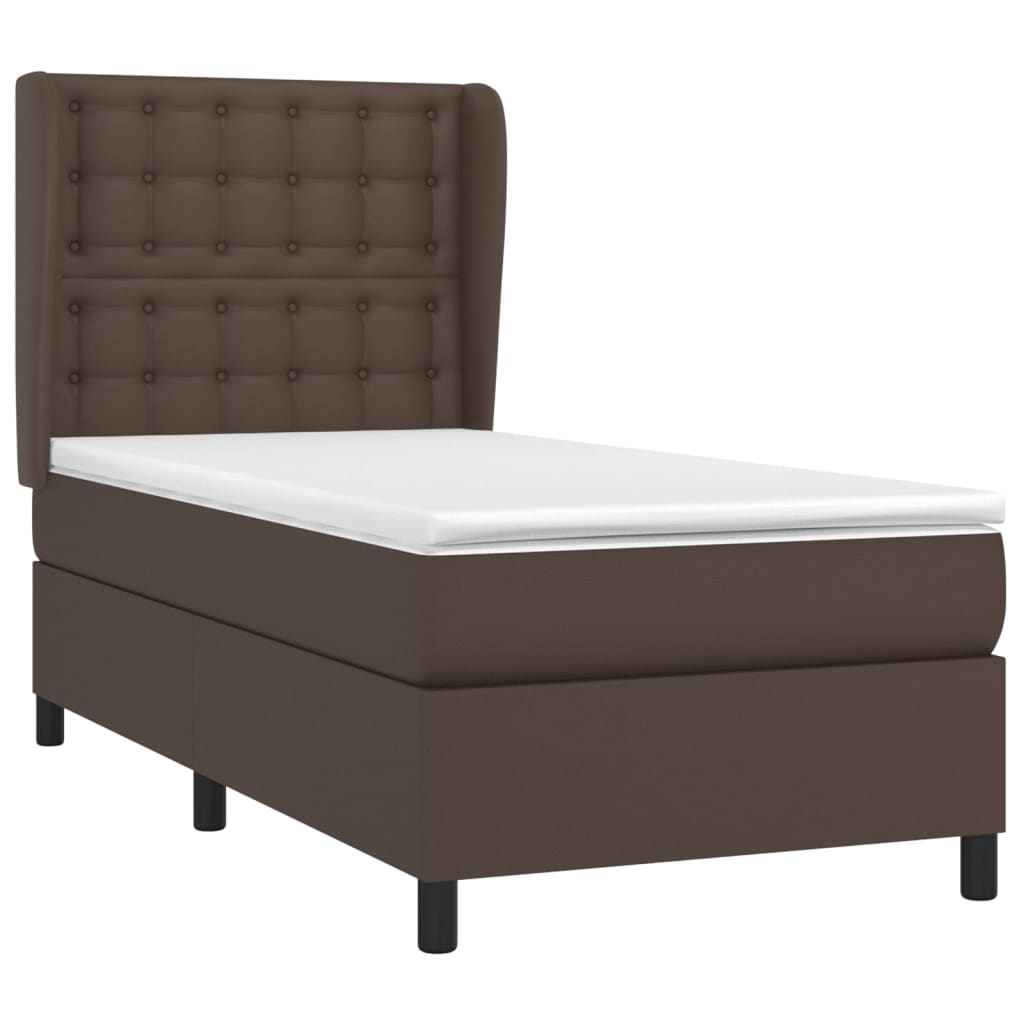 vidaXL Pat box spring cu saltea, maro, 100x200 cm, piele ecologică