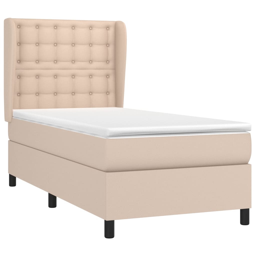vidaXL Boxspring met matras kunstleer cappuccinokleurig 100x200 cm afbeelding