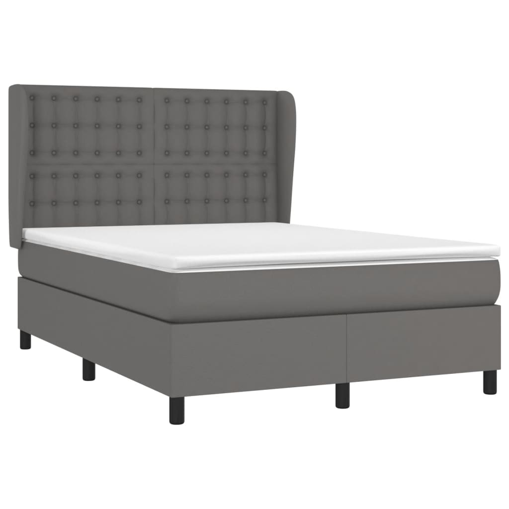 vidaXL Boxspring met matras kunstleer grijs 140x190 cm afbeelding