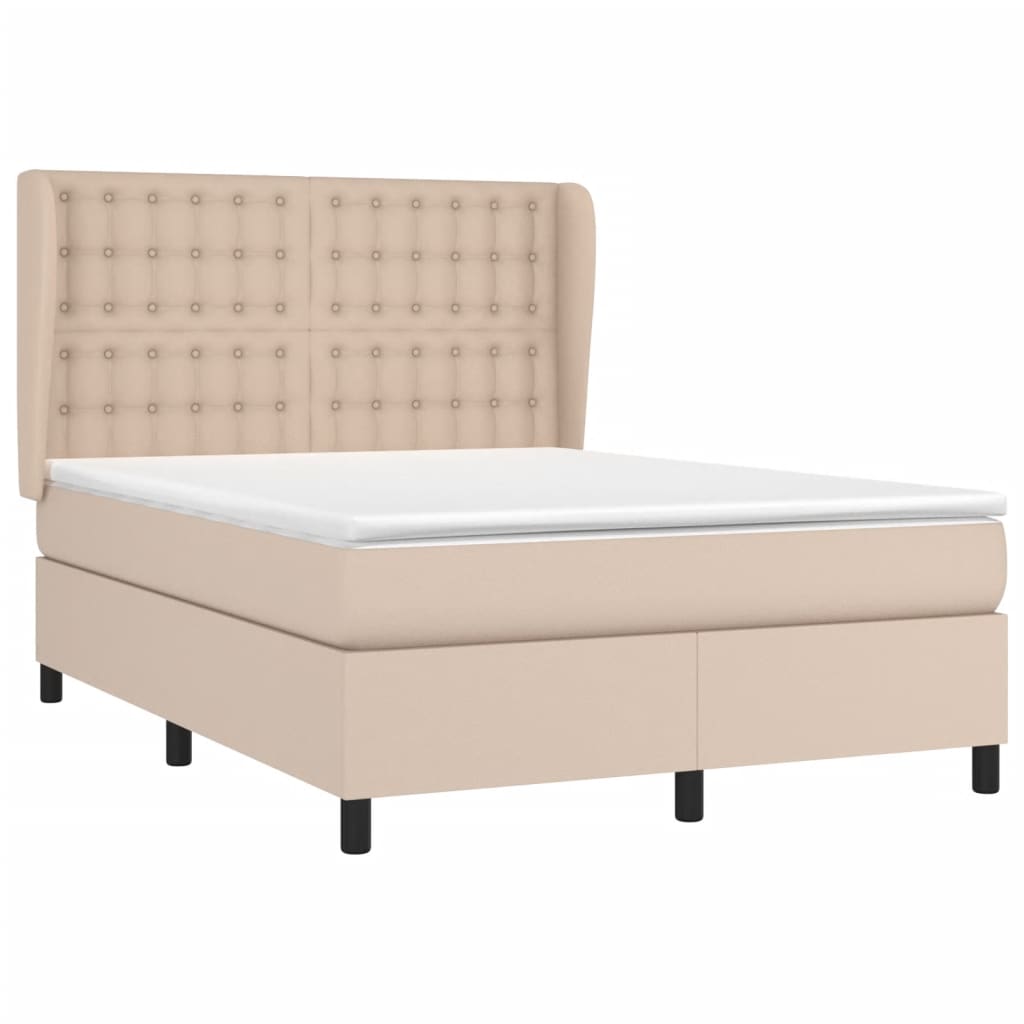 vidaXL Boxspring met matras kunstleer cappuccinokleurig 140x190 cm afbeelding