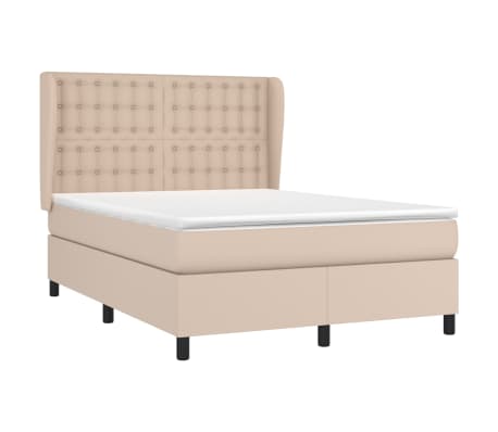 vidaXL Cama box spring con colchón cuero sintético capuchino 140x200cm