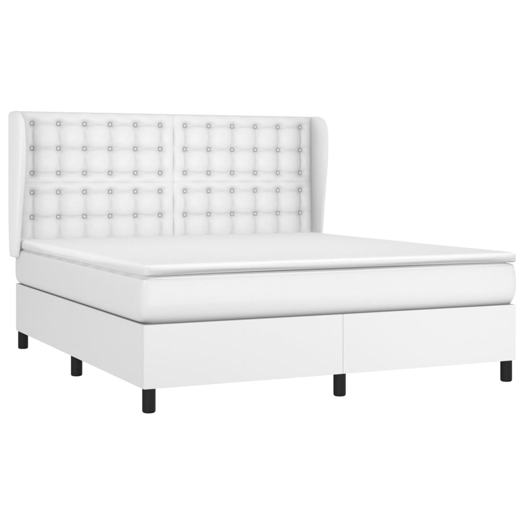 vidaXL Κρεβάτι Boxspring με Στρώμα Λευκό 160x200εκ.από Συνθετικό Δέρμα