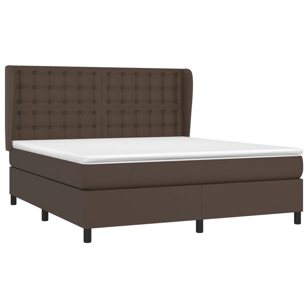Pat box spring cu saltea, maro, 160x200 cm, piele ecologică