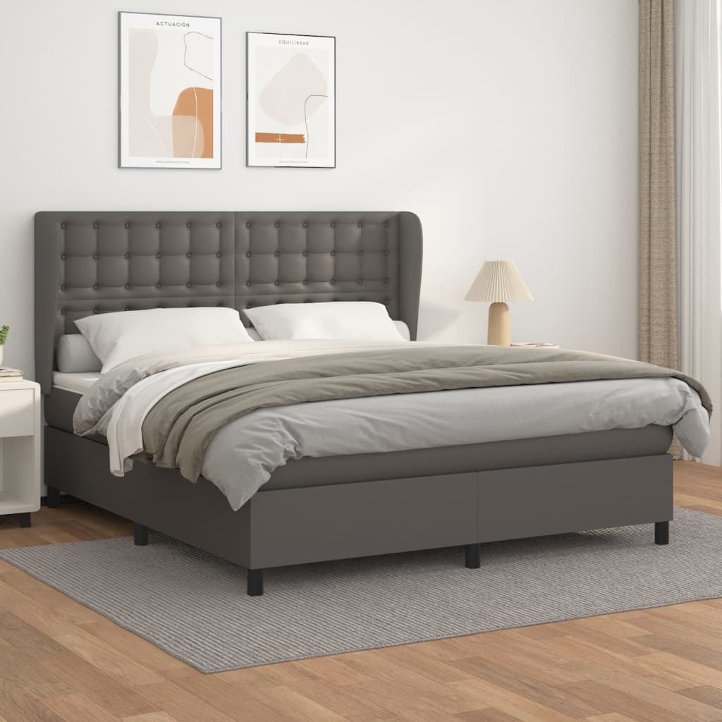 Box spring postel s matrací šedá 160x200 cm umělá kůže