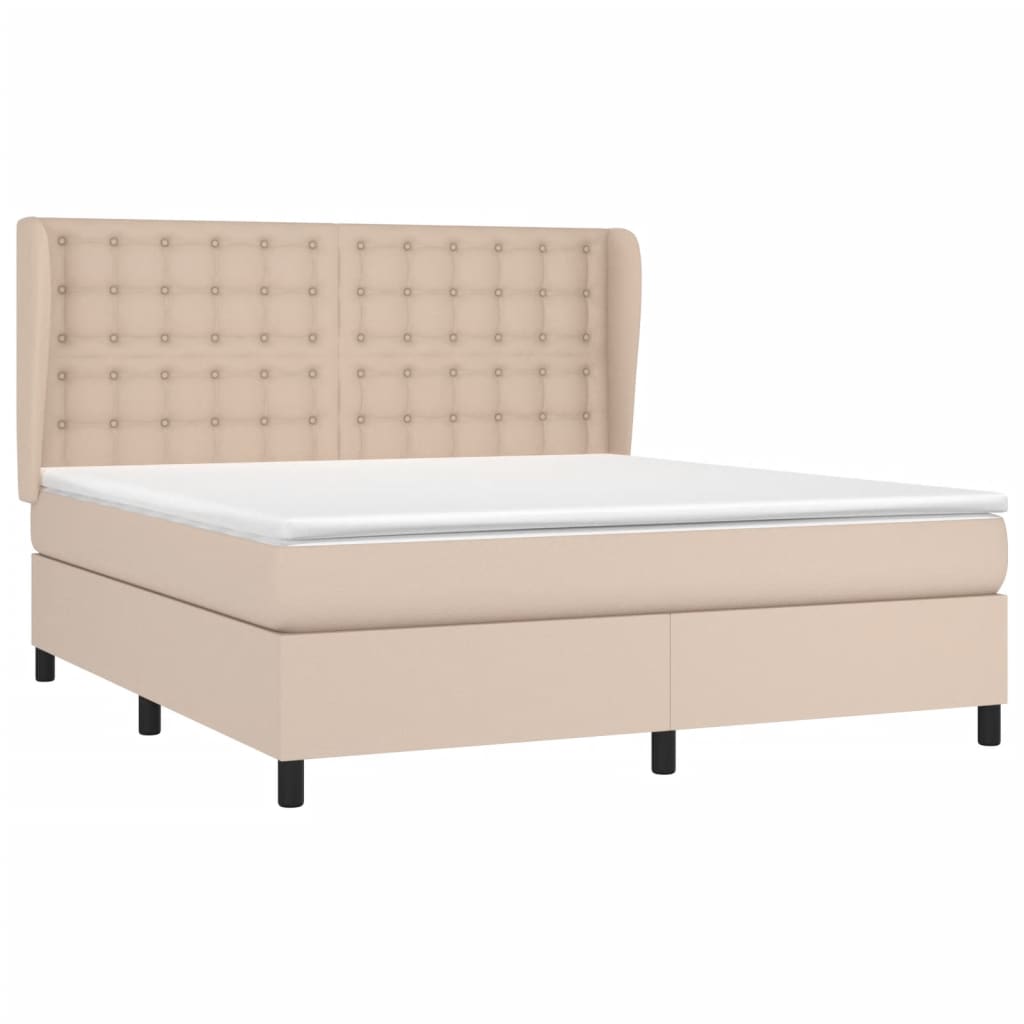 vidaXL Cama box spring con colchón cuero sintético capuchino 160x200cm