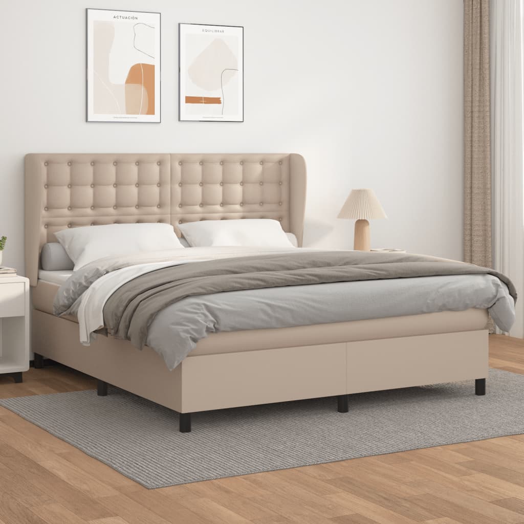 vidaXL Pat box spring cu saltea, cappuccino, 160x200cm piele ecologică