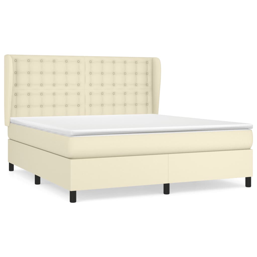 Pat box spring cu saltea, crem, 180x200 cm, piele ecologică