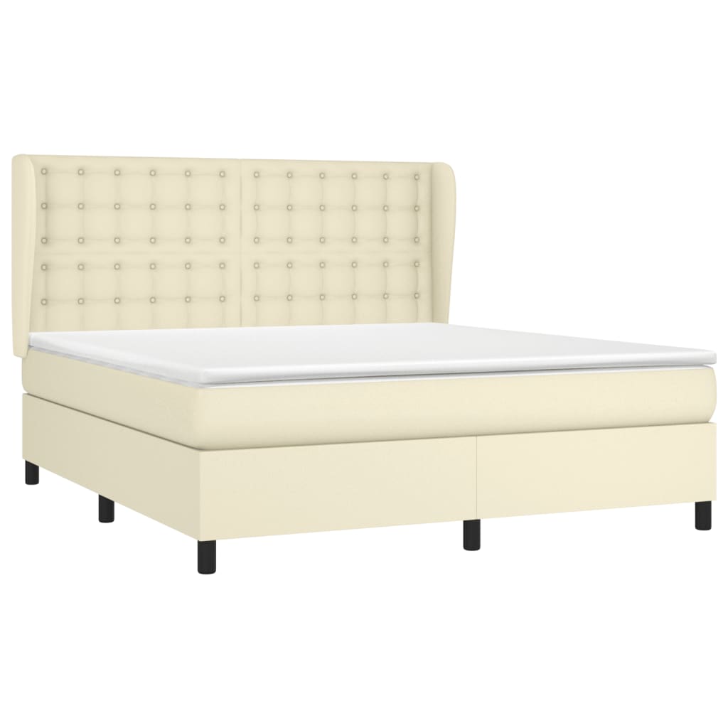 Pat box spring cu saltea, crem, 180x200 cm, piele ecologică
