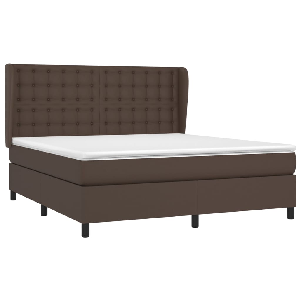 vidaXL Pat box spring cu saltea, maro, 180x200 cm, piele ecologică