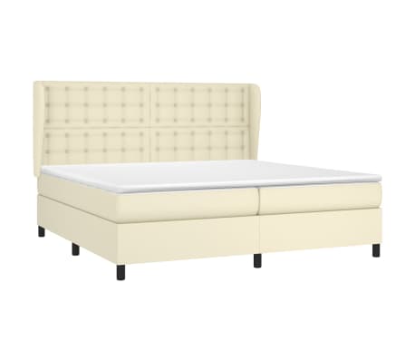 vidaXL Lova su spyruoklėmis/čiužiniu, kreminė, 200x200cm, dirbtinė oda