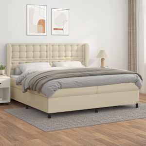 Box spring postel s matrací krémová 200x200 cm umělá kůže - obrázek 1