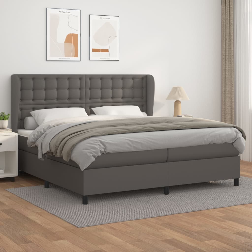 vidaXL Pat box spring cu saltea, gri, 200x200 cm, piele ecologică