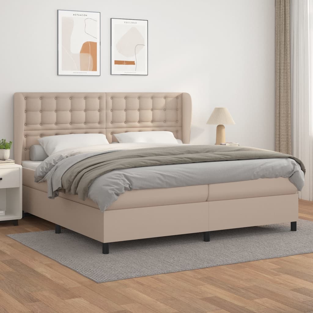 vidaXL Pat continental cu saltea, cappuccino, 200x200 cm, piele eco