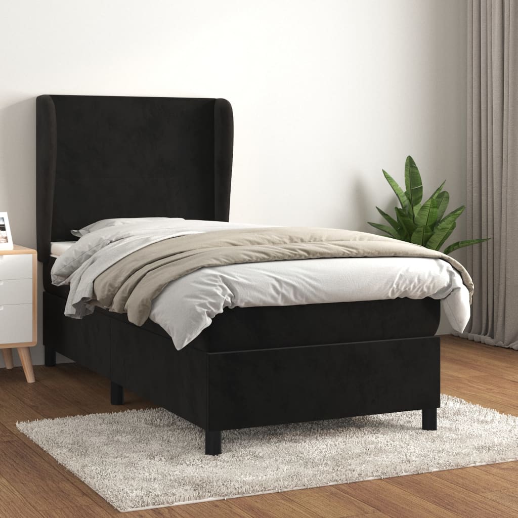 vidaXL Pat box spring cu saltea, negru, 80x200 cm, catifea