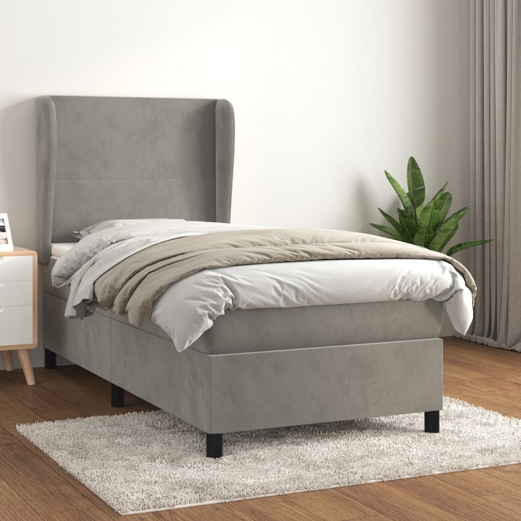 vidaXL Lit à sommier tapissier et matelas Gris clair 90x200 cm Velours