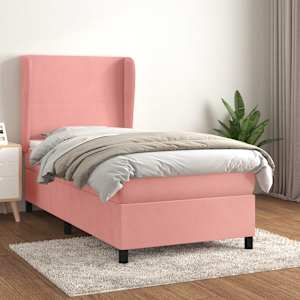 Box spring postel s matrací růžová 90x200 cm samet - obrázek 1