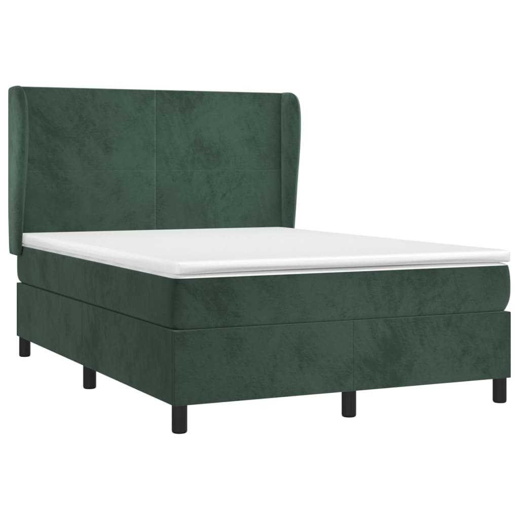 vidaXL Boxspring met matras fluweel donkergroen 140x190 cm afbeelding