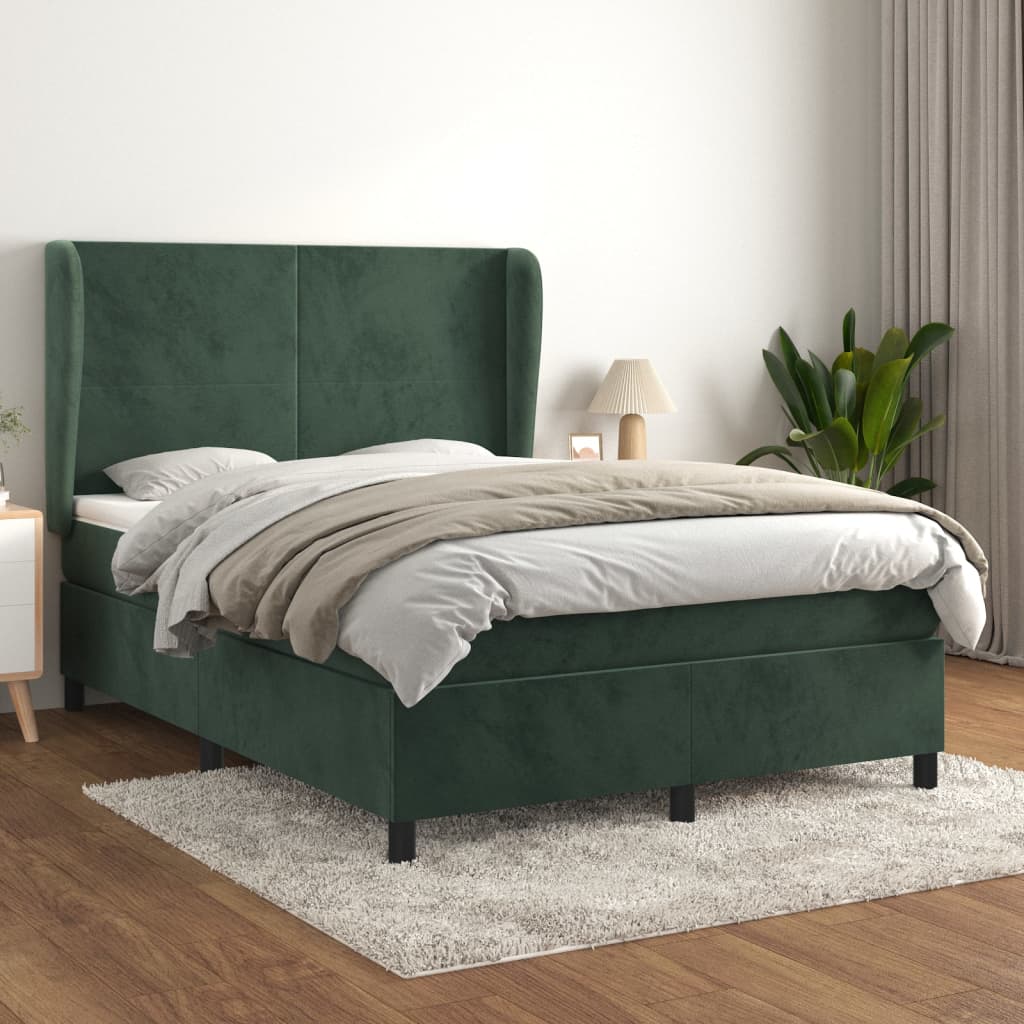 vidaXL Pat box spring cu saltea, verde închis, 140x200 cm, catifea