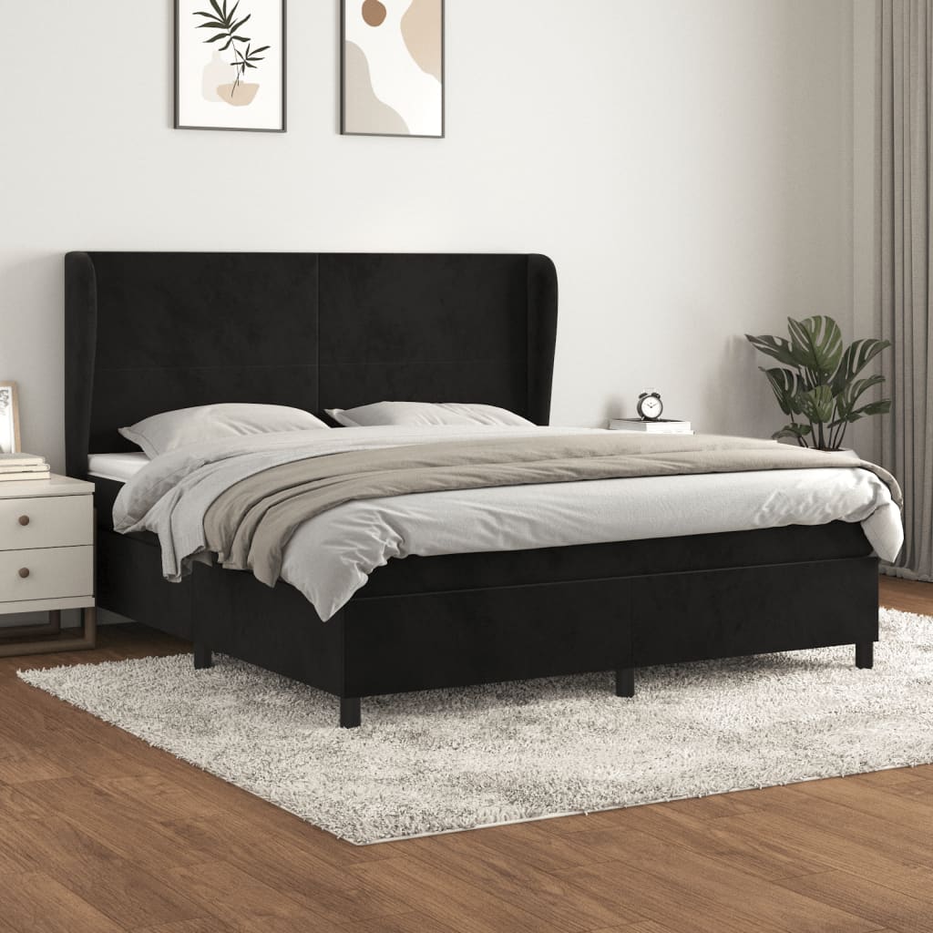 vidaXL Pat box spring cu saltea, negru, 160x200 cm, catifea