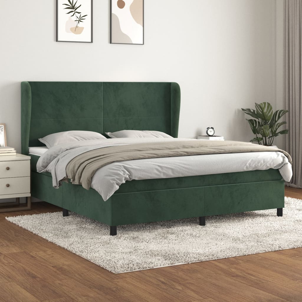 Box spring postel s matrací tmavě zelená 180x200 cm samet