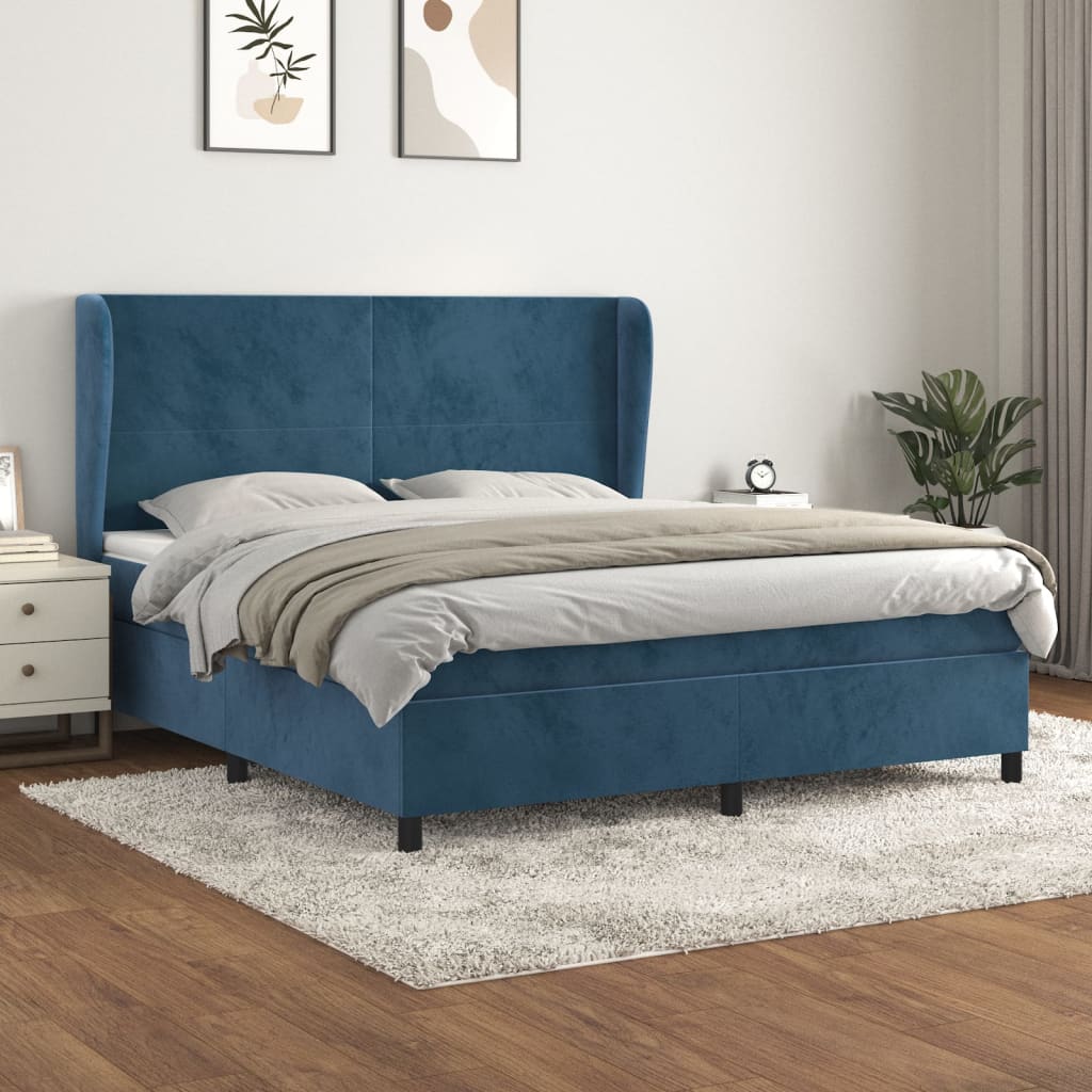 vidaXL Pat box spring cu saltea, albastru închis, 180x200 cm, catifea