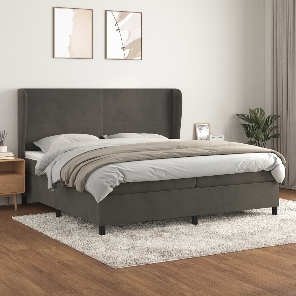 vidaXL Pat box spring cu saltea, gri închis, 200x200 cm, catifea