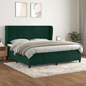 Box spring postelja z vzmetnico temno zelena 200x200 cm žamet