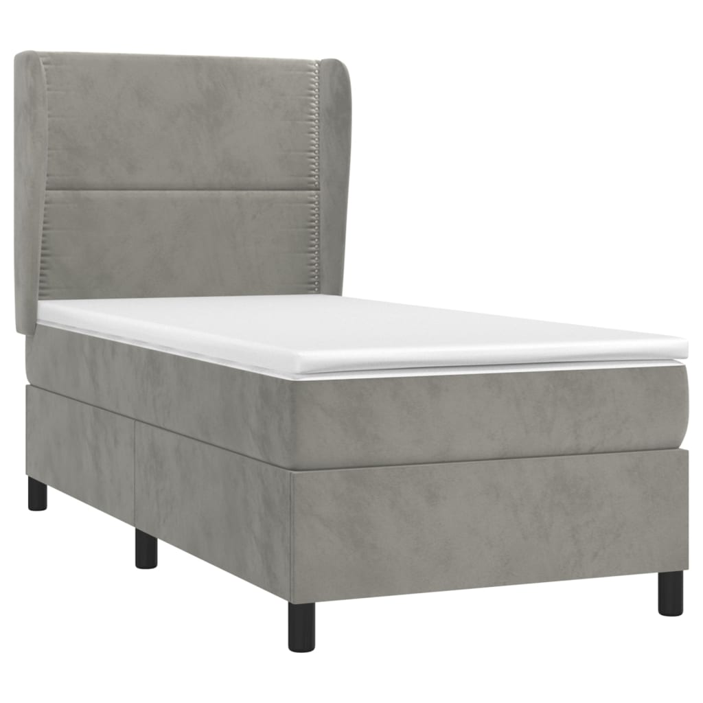 vidaXL Boxspring met matras fluweel lichtgrijs 80x200 cm afbeelding