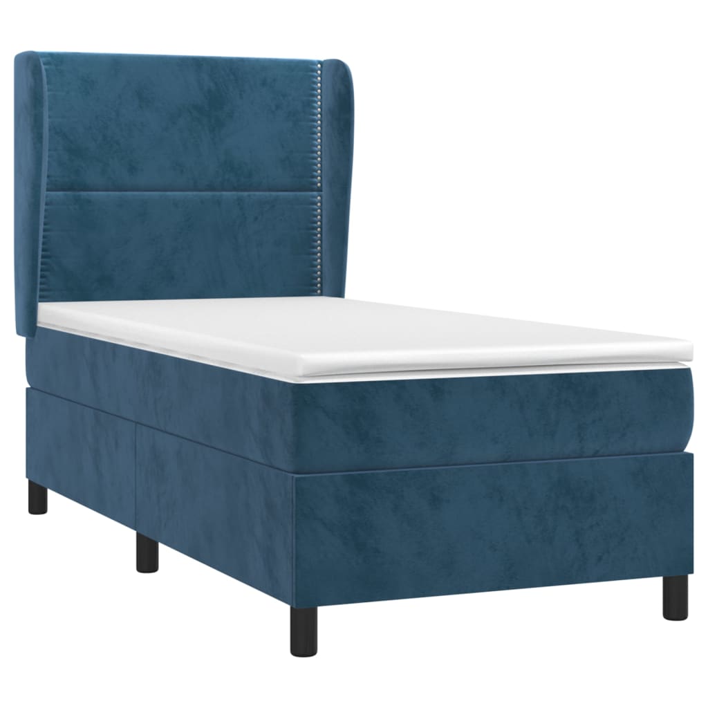 vidaXL Boxspring met matras fluweel donkerblauw 80x200 cm afbeelding