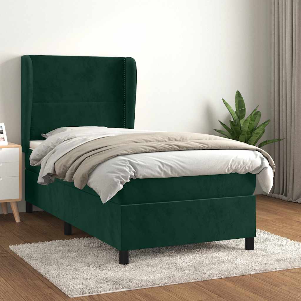 Thumbnail - vidaXL Boxspringbett mit Matratze Dunkelgrün 90x190 cm Samt