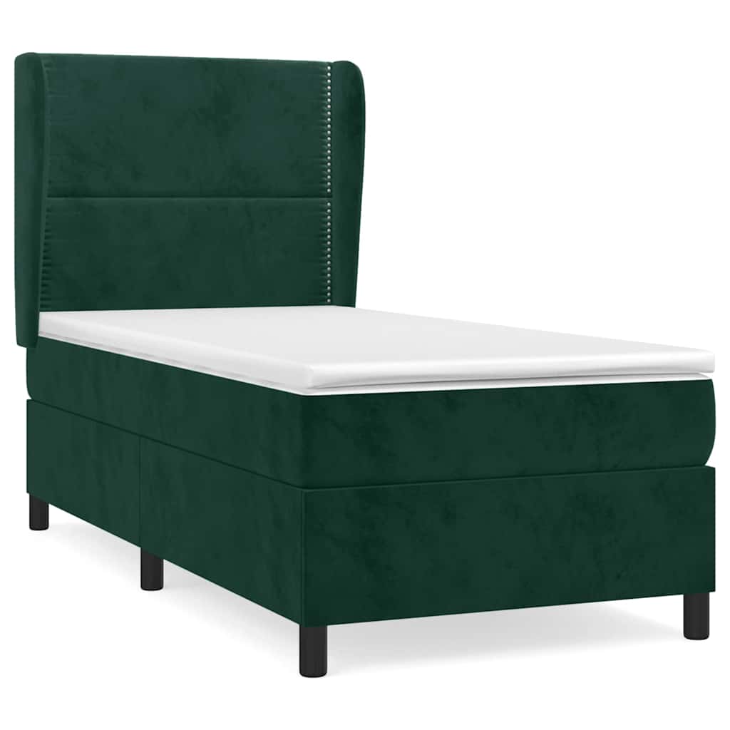 vidaXL Box spring postel s matrací tmavě zelená 100x200 cm samet