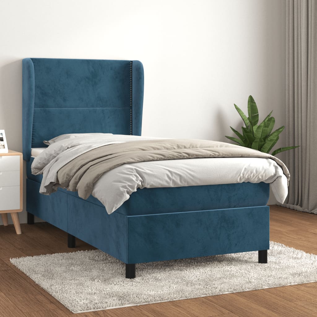 Box spring postel s matrací tmavě modrá 100x200 cm samet