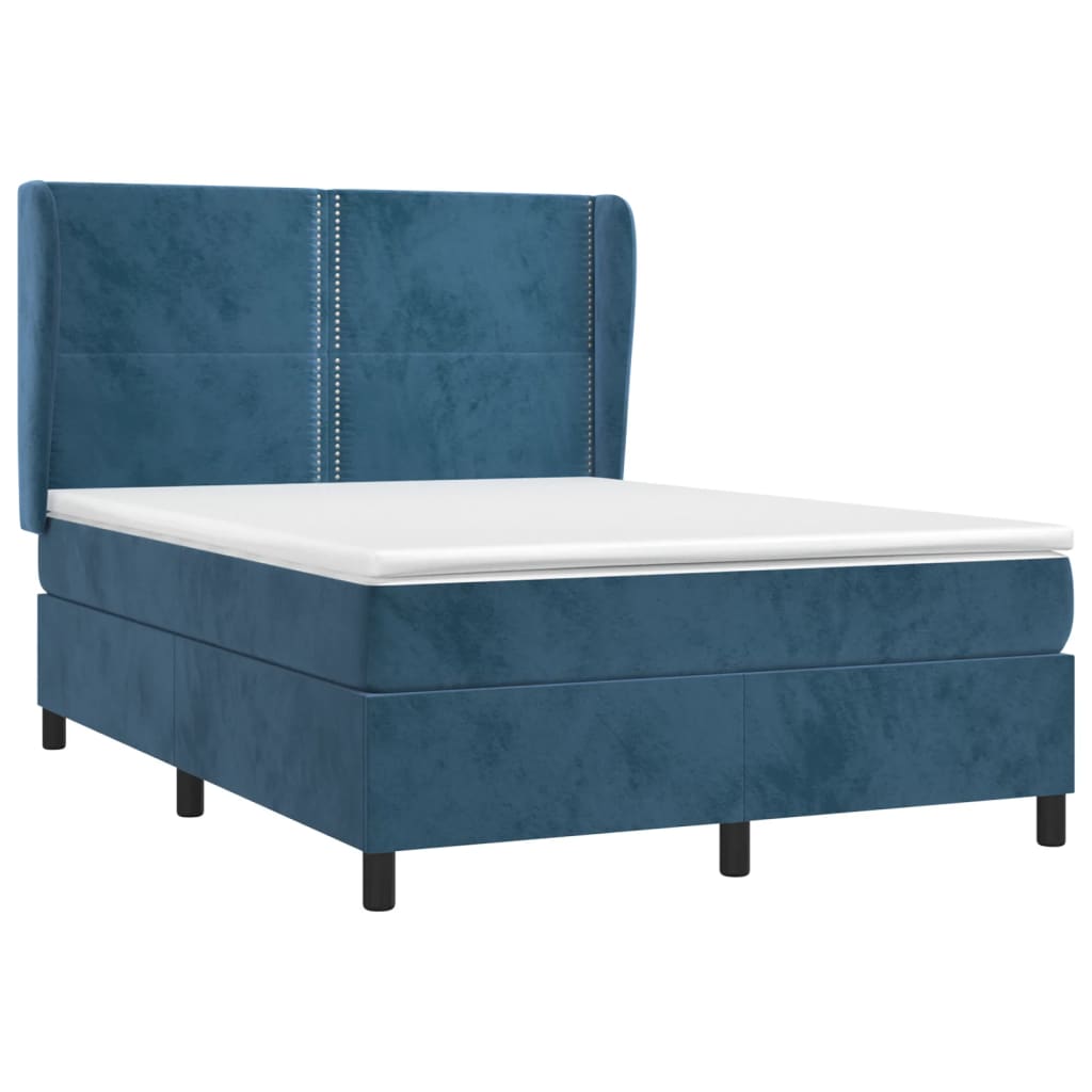 vidaXL Boxspring met matras fluweel donkerblauw 140x190 cm afbeelding