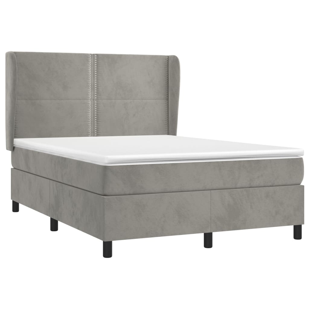 vidaXL Boxspring met matras fluweel lichtgrijs 140x200 cm afbeelding