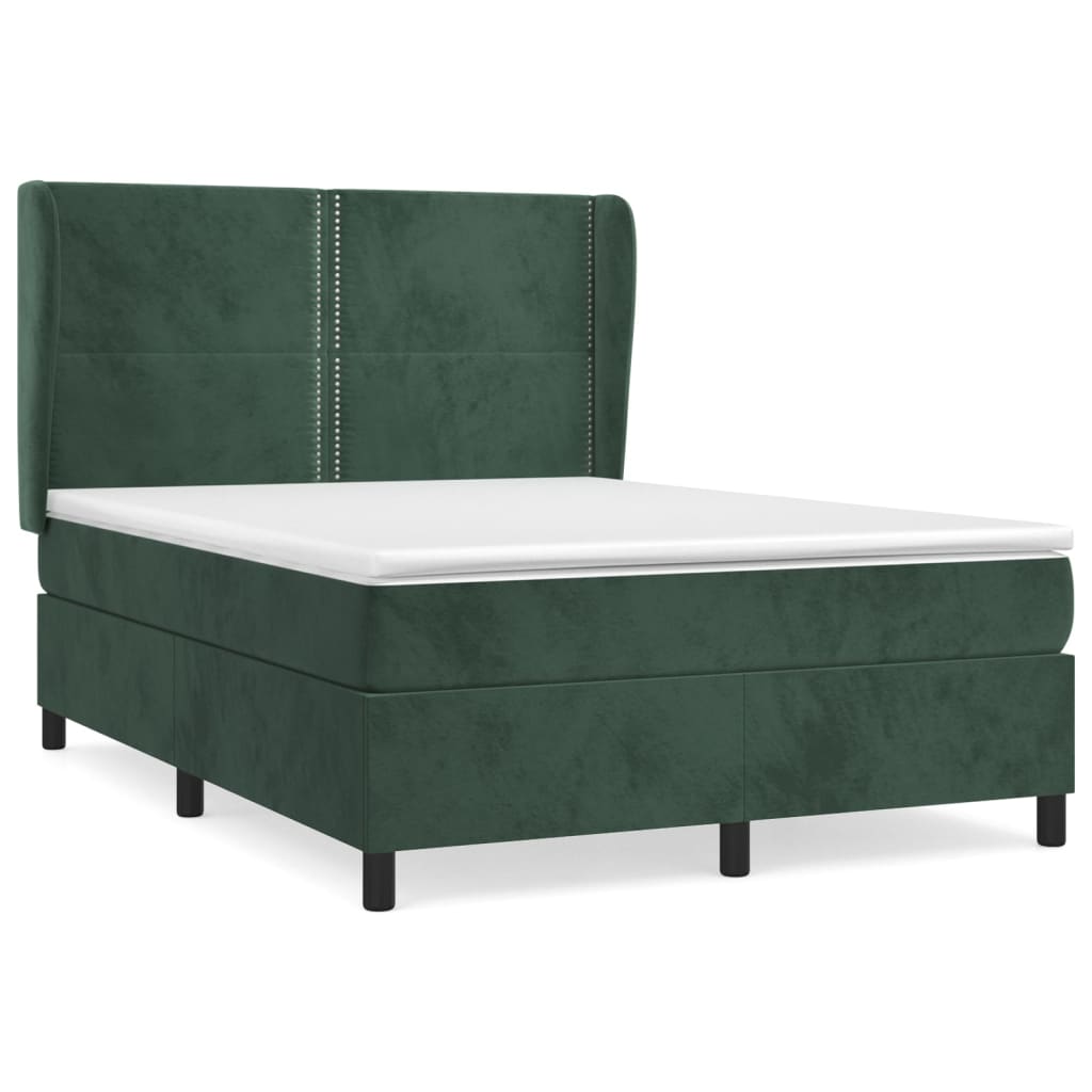 Thumbnail - vidaXL Boxspringbett mit Matratze Dunkelgrün 140x200 cm Samt