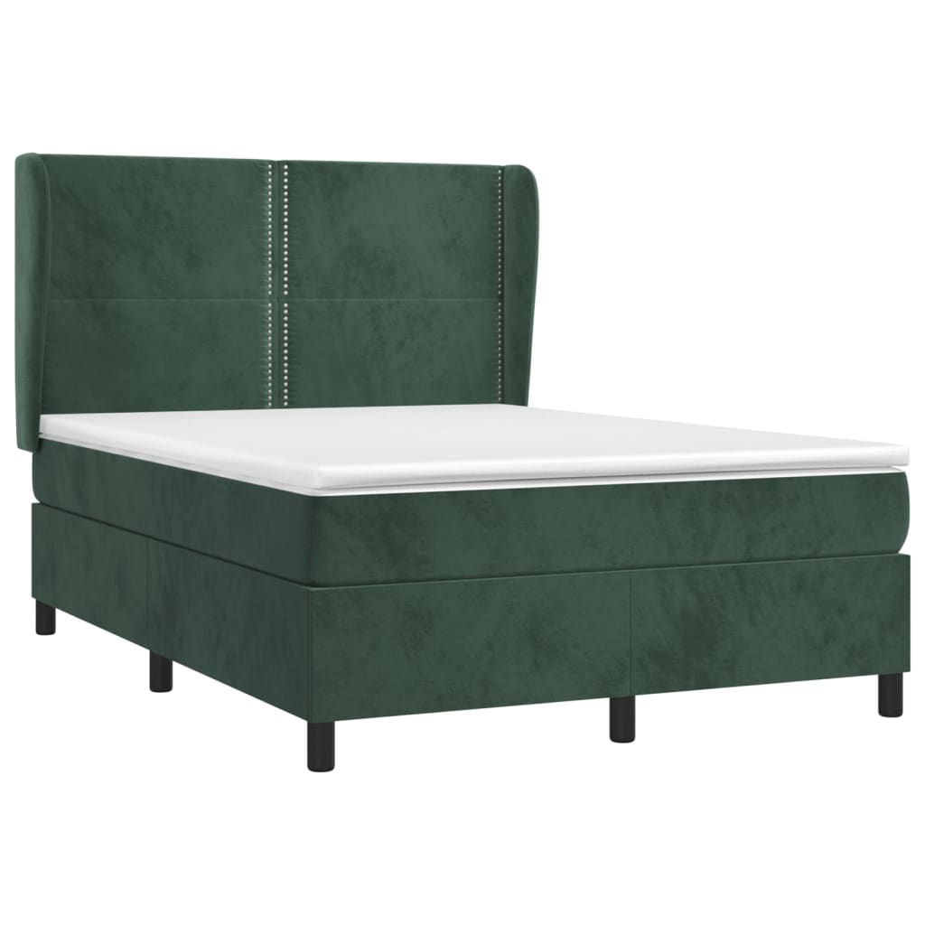 Pat box spring cu saltea, verde închis, 140x200 cm, catifea